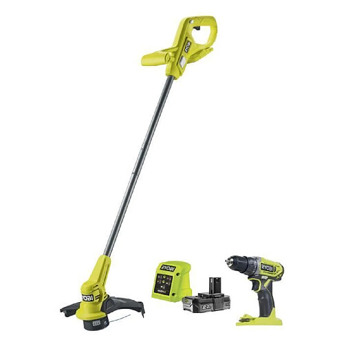 Pack Ryobi Perceuse-visseuse 18V - 40 Nm + Coupe-bordures 23 cm - livré avec 1 batterie lithium+ 18V 2,0 Ah et 1 chargeur 1,5 A