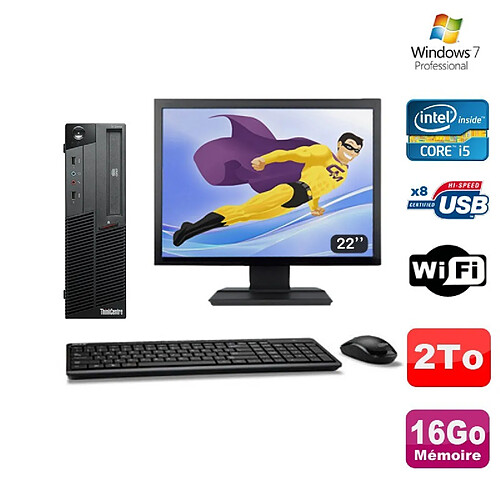 PC Lenovo M90P 5864 Core i5-650 3.2GHz 16Go 2000Go Graveur WIFI W7 + Ecran 22"""" · Occasion