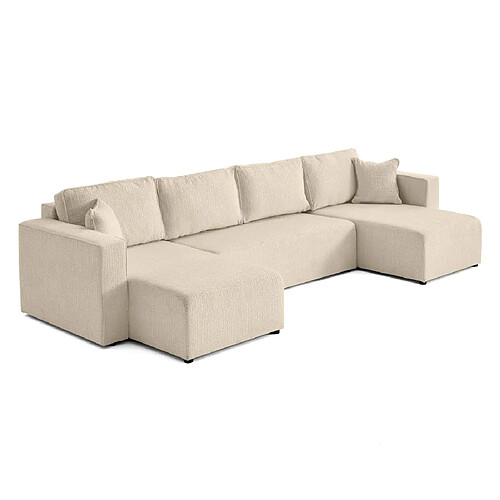 Bestmobilier Topaze - canapé panoramique en U - 7 places - convertible avec coffre - en tissu velours relief