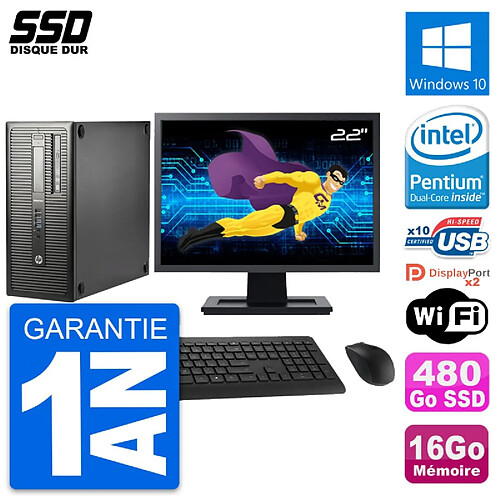 PC Tour HP EliteDesk 800 G1 Ecran 22" G3220 RAM 16Go SSD 480Go Windows 10 Wifi · Occasion