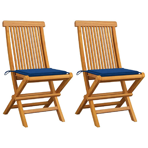 vidaXL Chaises de jardin et coussins bleu royal lot de 2 Bois de teck