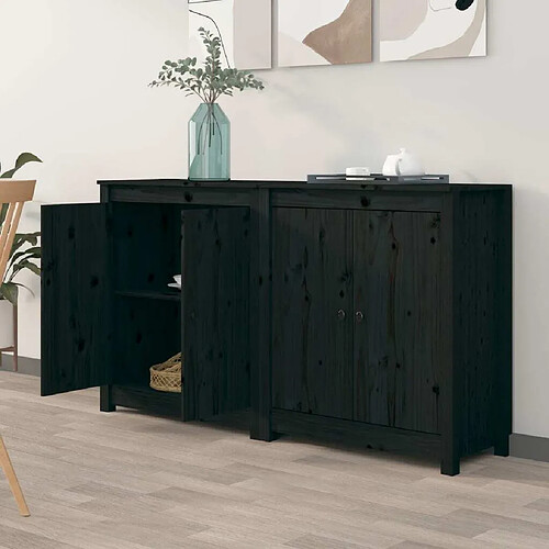 Maison Chic Ensemble de 2 Buffets,commode,console pour rangement Noir 70x35x80 cm Bois massif de pin -MN30860