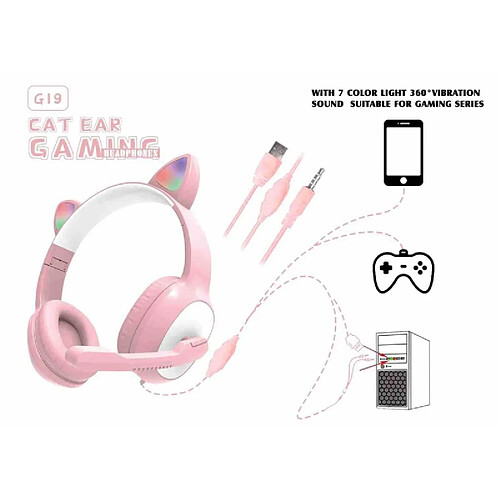 GUPBOO Casque filaire RVB, oreilles de chat mignonnes, avec micro, lumières LED