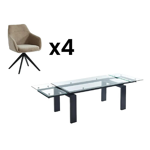 Vente-Unique Ensemble table LUBANA + 4 chaise MUSE - Noir et beige