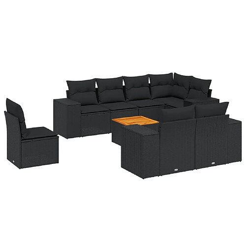 Maison Chic Ensemble Tables et chaises d'extérieur 9 pcs avec coussins,Salon de jardin noir résine tressée -GKD446881