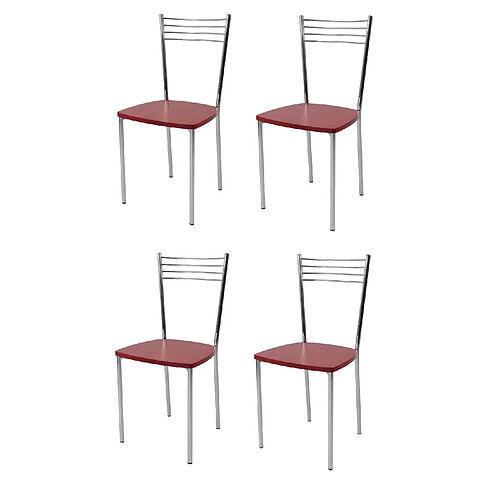 t m c s Tommychairs - Set 4 chaises ELENA pour cuisine, bar et salle à manger, robuste structure en acier chromé et assise en bois massif coleur aniline rouge