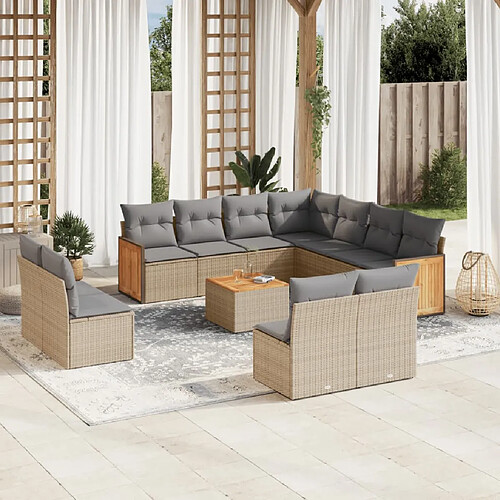 vidaXL Salon de jardin avec coussins 12 pcs beige résine tressée