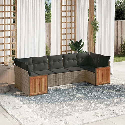 vidaXL Salon de jardin avec coussins 7 pcs gris résine tressée