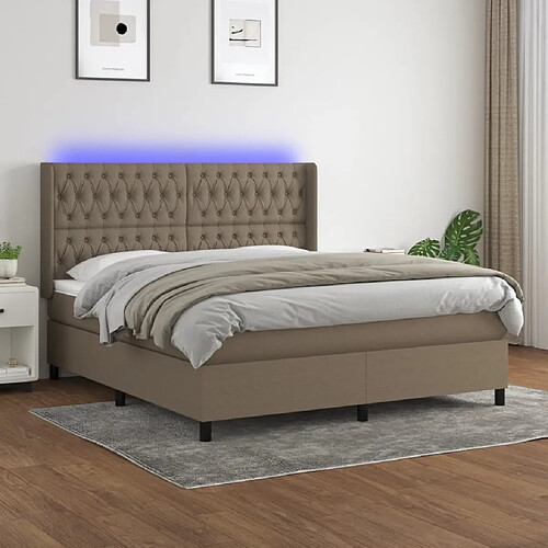 vidaXL Sommier à lattes de lit matelas et LED Taupe 180x200 cm Tissu