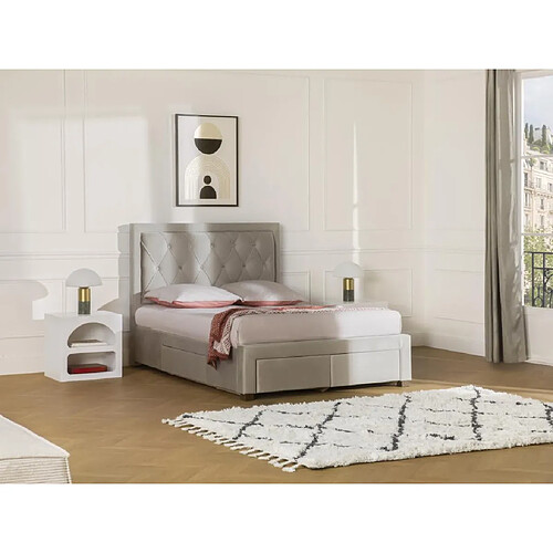 Vente-Unique Lit avec tiroirs 160 x 200 cm - Tissu velours - Beige - LEOPOLD