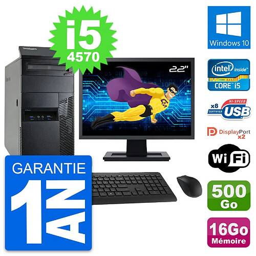 PC Tour Lenovo M93p Ecran 22" Core i5-4570 RAM 16Go Disque 500Go Windows 10 Wifi · Occasion