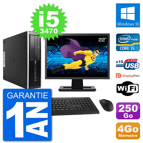 PC HP 8300 SFF Ecran 22" Intel i5-3470 RAM 4Go Disque 250Go Windows 10 Wifi · Occasion