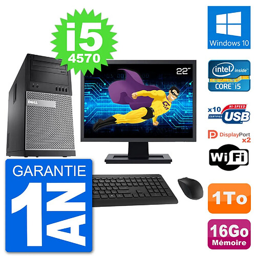 PC Tour Dell 9020 Ecran 22" Intel i5-4570 RAM 16Go Disque 1To Windows 10 Wifi · Occasion