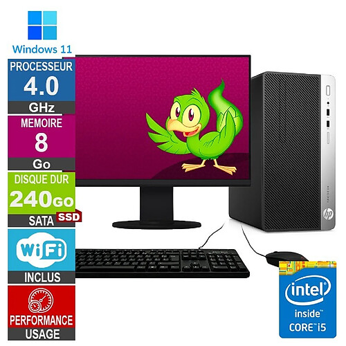 PC HP ProDesk 400 G5 MT i5-8400 4GHz 8Go/240Go SSD Wifi W11 + Ecran 22 · Reconditionné