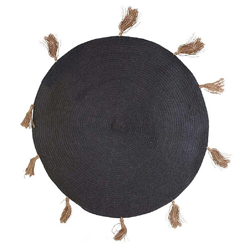 The Home Deco Factory Tapis rond en coton pompons 90 cm Anthracite.