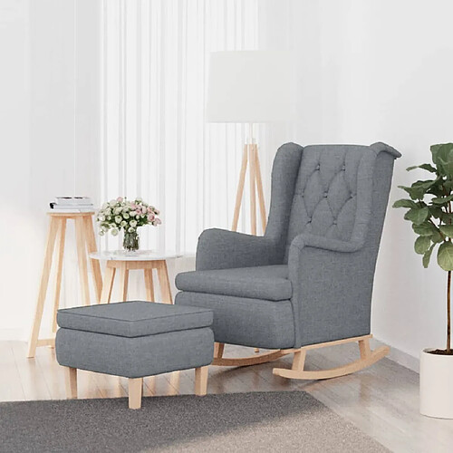 vidaXL Fauteuil avec pieds à bascule et tabouret Gris clair Tissu