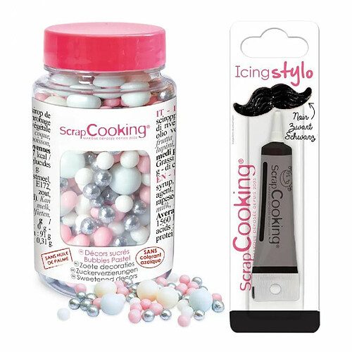 Scrapcooking Décors sucrés boules pastel 70 g + Stylo de glaçage noir