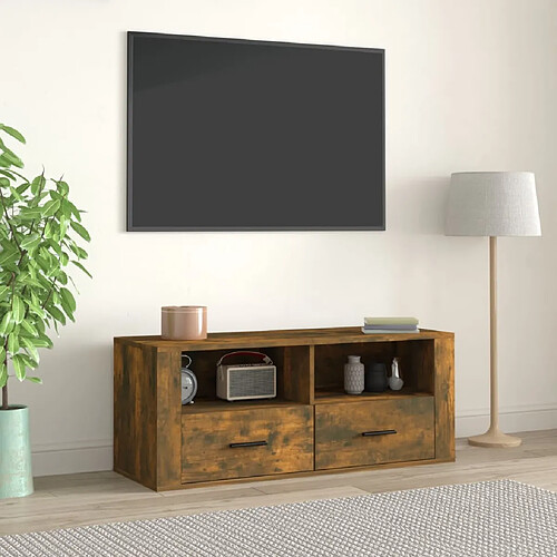 Maison Chic Meuble TV scandinave - Banc TV pour salon Chêne fumé 100x35x40 cm Bois d'ingénierie -MN11096