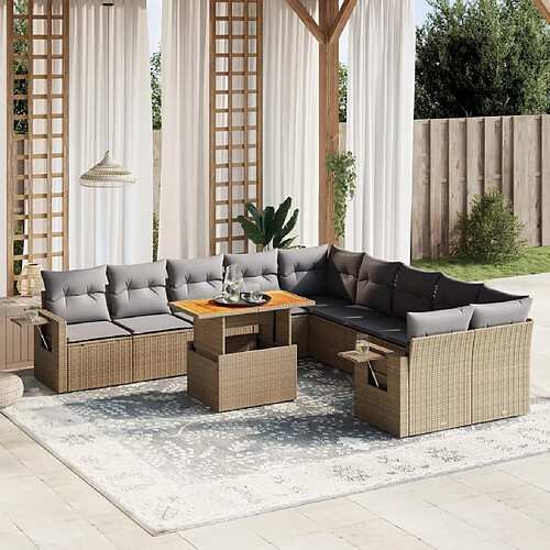 vidaXL Salon de jardin 11 pcs avec coussins beige résine tressée