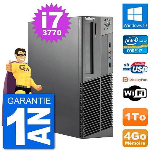 PC Lenovo M92p SFF Intel i7-3770 RAM 4Go Disque Dur 1To Windows 10 Wifi · Occasion