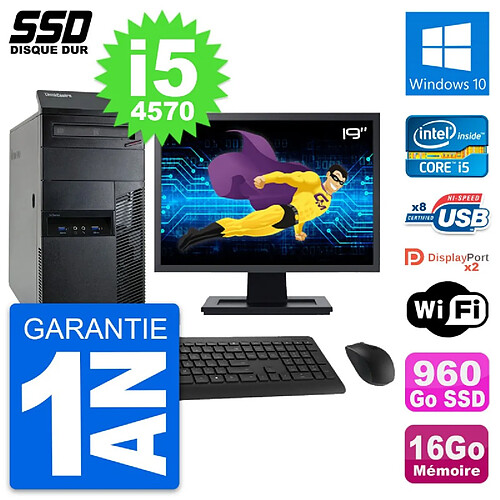 PC Tour Lenovo M93p Ecran 19" Intel i5-4570 RAM 16Go SSD 960Go Windows 10 Wifi · Occasion