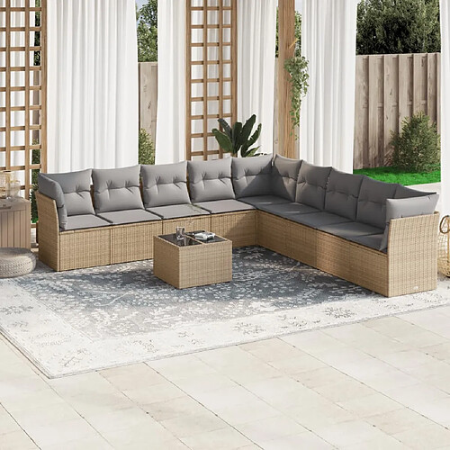 vidaXL Salon de jardin avec coussins 10 pcs beige résine tressée