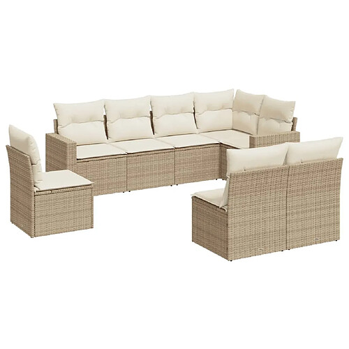 Maison Chic Salon de jardin avec coussins 8 pcs | Ensemble de Table et chaises | Mobilier d'Extérieur beige résine tressée -GKD18544