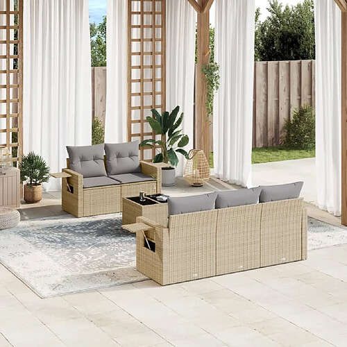 vidaXL Salon de jardin avec coussins 6 pcs beige résine tressée