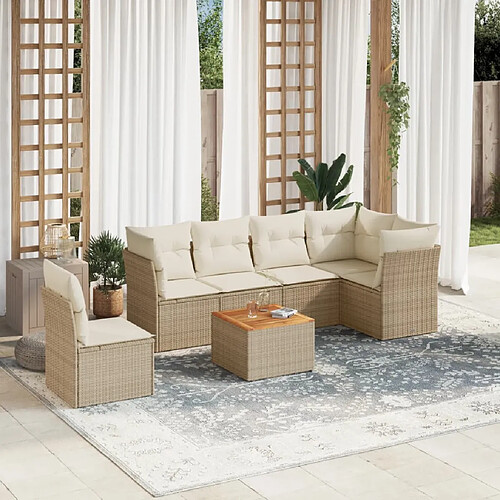 vidaXL Salon de jardin avec coussins 7 pcs beige résine tressée