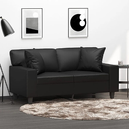 vidaXL Canapé 2 places avec oreillers décoratifs noir 120cm similicuir