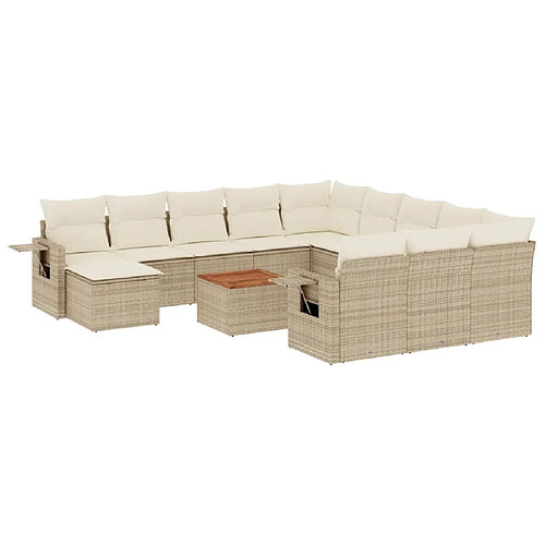 Maison Chic Salon de jardin avec coussins 13 pcs, Ensemble Tables et chaises de jardin, beige résine tressée -GKD950914