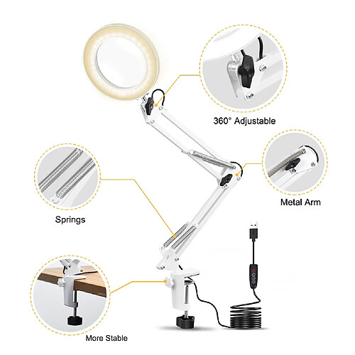 Universal Porte-montre USB 5x Loupe pliante Soudure Couteau à trois mains Lampe de table 3 couleurs Loupe lumineuse LED | Loupe