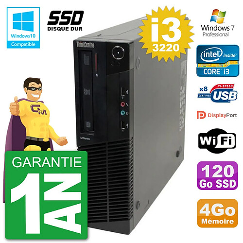 PC Lenovo ThinkCentre M82 SFF i3-3220 RAM 4Go SSD 120Go Graveur DVD Wifi W7 · Occasion