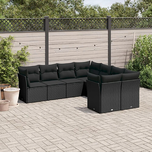 vidaXL Salon de jardin 8 pcs avec coussins noir résine tressée