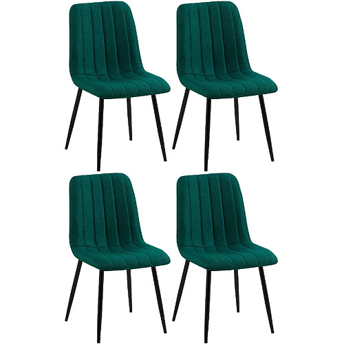 Decoshop26 Lot de 4 chaises de salle à manger coutures décortatives verticales assise en tissu velours vert pieds en métal negro 10_0001875