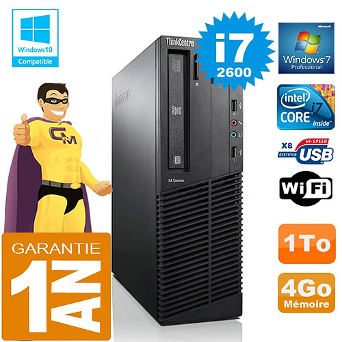 PC Lenovo M92p SFF Core I7-2600 Ram 4Go Disque 1 To Graveur DVD Wifi W7 · Occasion