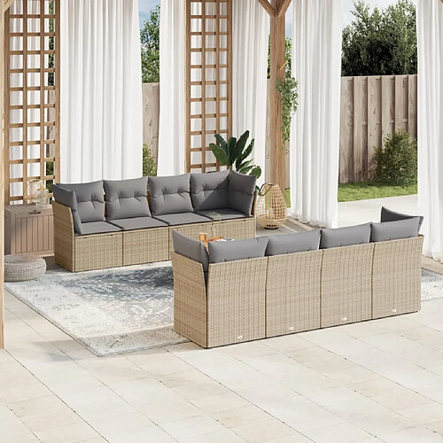 vidaXL Salon de jardin avec coussins 9pcs mélange beige résine tressée