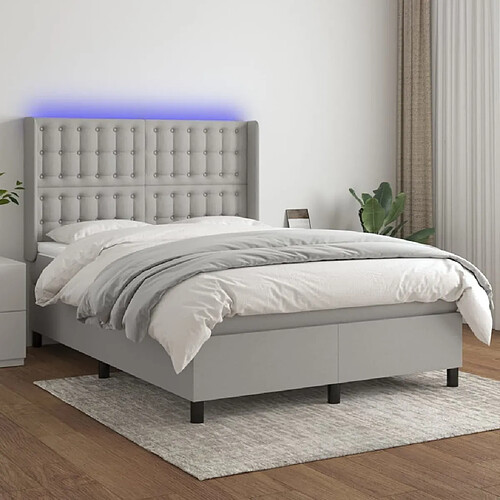 Sommier à lattes et matelas LED,Cadre à lattes de lit pour Adulte Gris clair 140x200 cm Tissu -MN68400