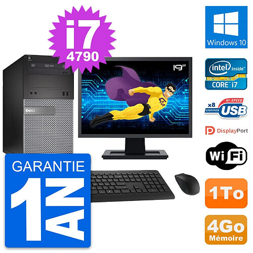 PC Tour Dell OptiPlex 3020 Ecran 19" i7-4790 RAM 4Go Disque 1To Windows 10 Wifi · Occasion