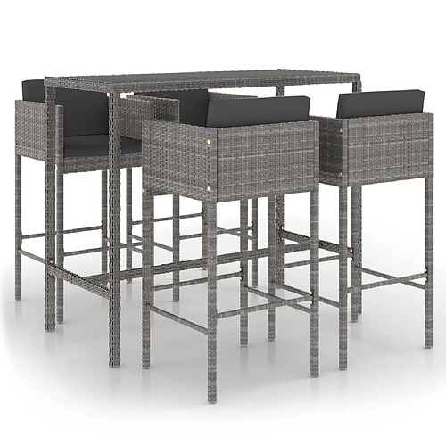 Maison Chic Ensemble de bar de jardin 5 pcs et coussins,Table + chaises + coussins de jardin Résine tressée Gris -GKD655002