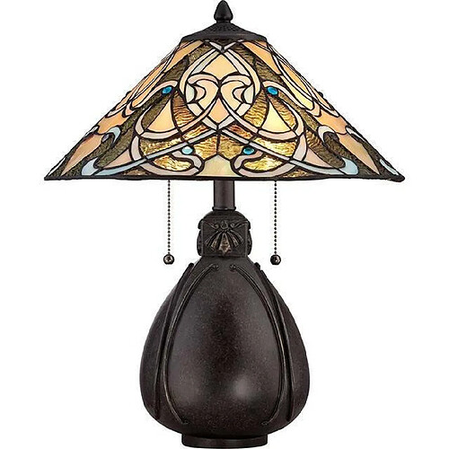 Elstead Lighting Lampe de table à 2 lumières, bronze impérial, verre Tiffany, E27