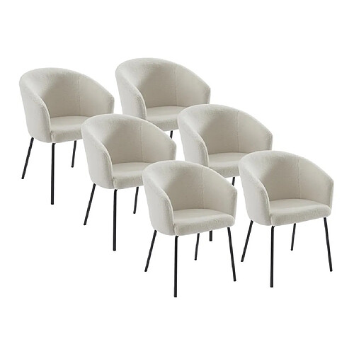 Lot de 6 chaises avec accoudoirs en tissu bouclette et métal - Crème - MORONI de Pascal MORABITO