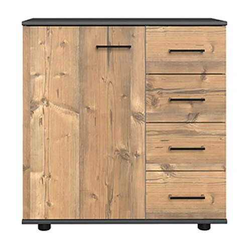 Pegane Commode meuble de rangement coloris effet bois - Longueur 81 x Hauteur 83 x Profondeur 41 cm