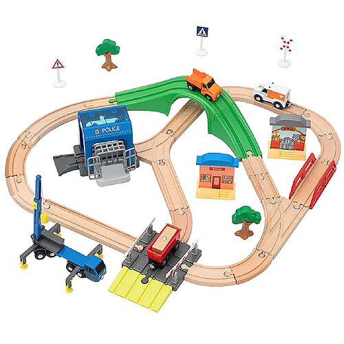 Train en bois Piste de Voiture Jouet Ensemble Route Jouets Éducatifs Jouets Filles et Garçons Enfants Cadeau, facile-à-construire, Les Enfants Peuvent