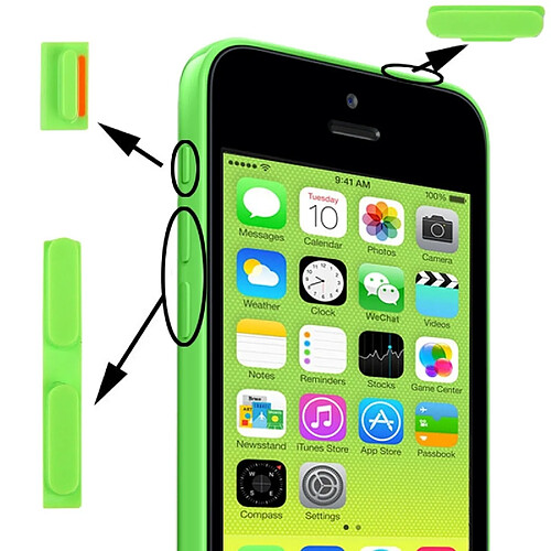 Wewoo Kit de boutons pour iPhone 5C vert 5C, 3 en 1 bouton muet + d'alimentation + de volume