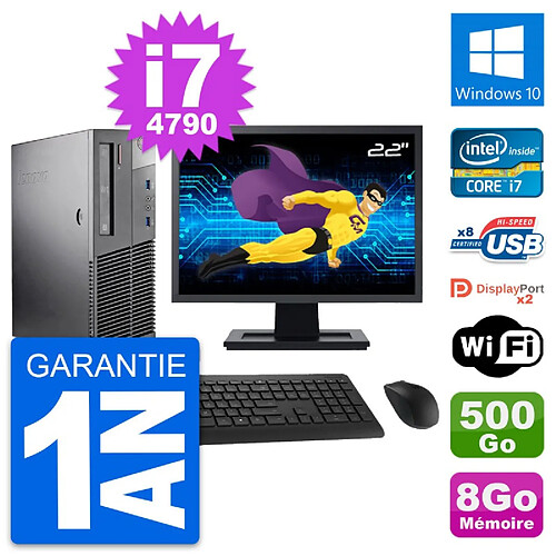 PC Lenovo M93p SFF Ecran 22" Intel i7-4790 RAM 8Go Disque 500Go Windows 10 Wifi · Occasion