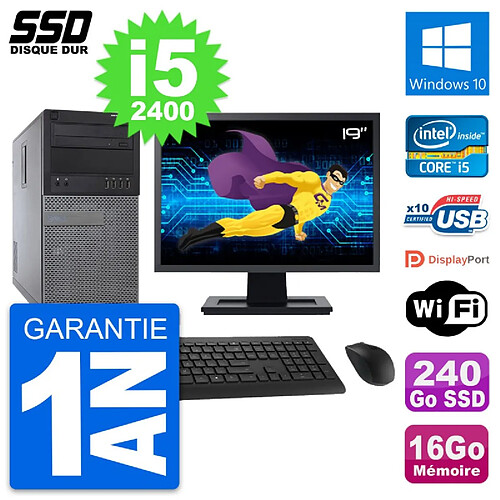 PC Tour Dell 790 MT Ecran 19" Intel i5-2400 RAM 16Go SSD 240Go Windows 10 Wifi · Occasion