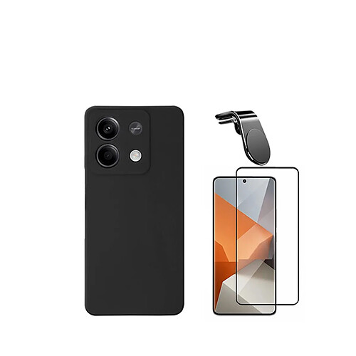 Jeu de films en verre trempé de la couverture 5D + Cas de silicone liquide + SuppOrt Magnétique L Voiture de conduite sécuritaire Phonecare pour Xiaomi Redmi Note 13 - le noir