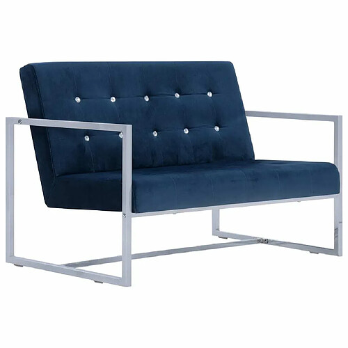 Maison Chic Canapé 2 places avec accoudoirs | Sofa de Salon | Canapé droit Bleu Chrome et velours -GKD154167