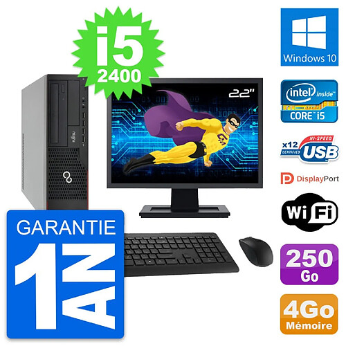 PC Fujitsu E910 DT Ecran 22" Intel i5-2400 RAM 4Go Disque 250Go Windows 10 Wifi · Occasion